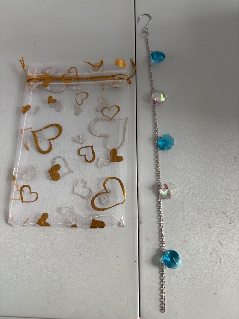 Hand Crafted Blue and Iridescent Glass Hanging Suncatcher